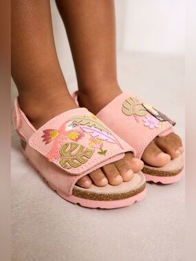 Next Kids Girls Pink Embroidered Toucan Parrot Corkbed Sandals Size 10